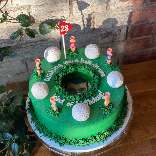 Golf-themed cake for a bachelor party