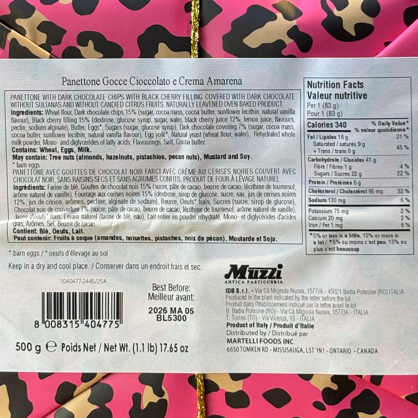 Muzzi Panettone Gocce di Cioccolato e Amarena