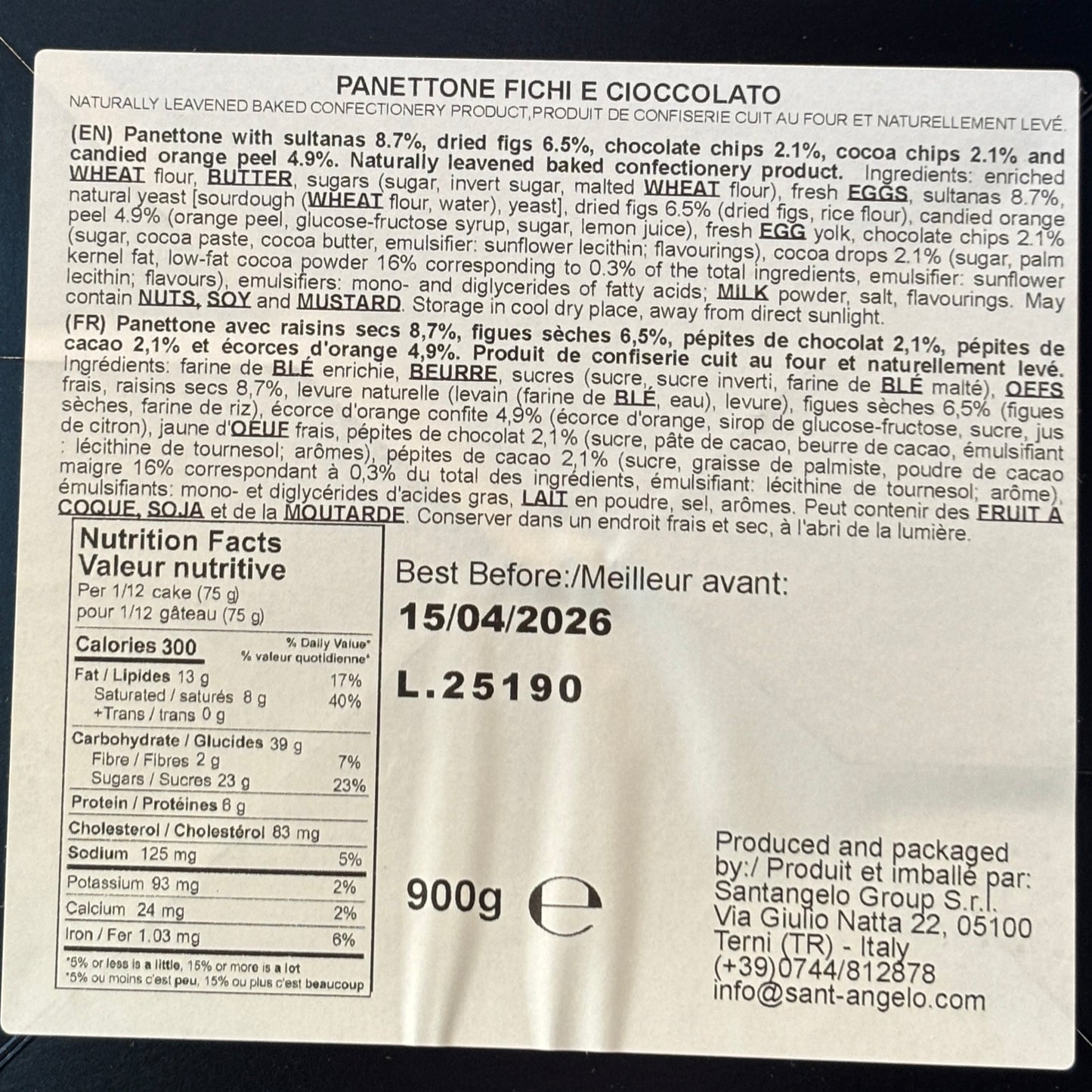 Santangelo Panettone Chocolate and Figs