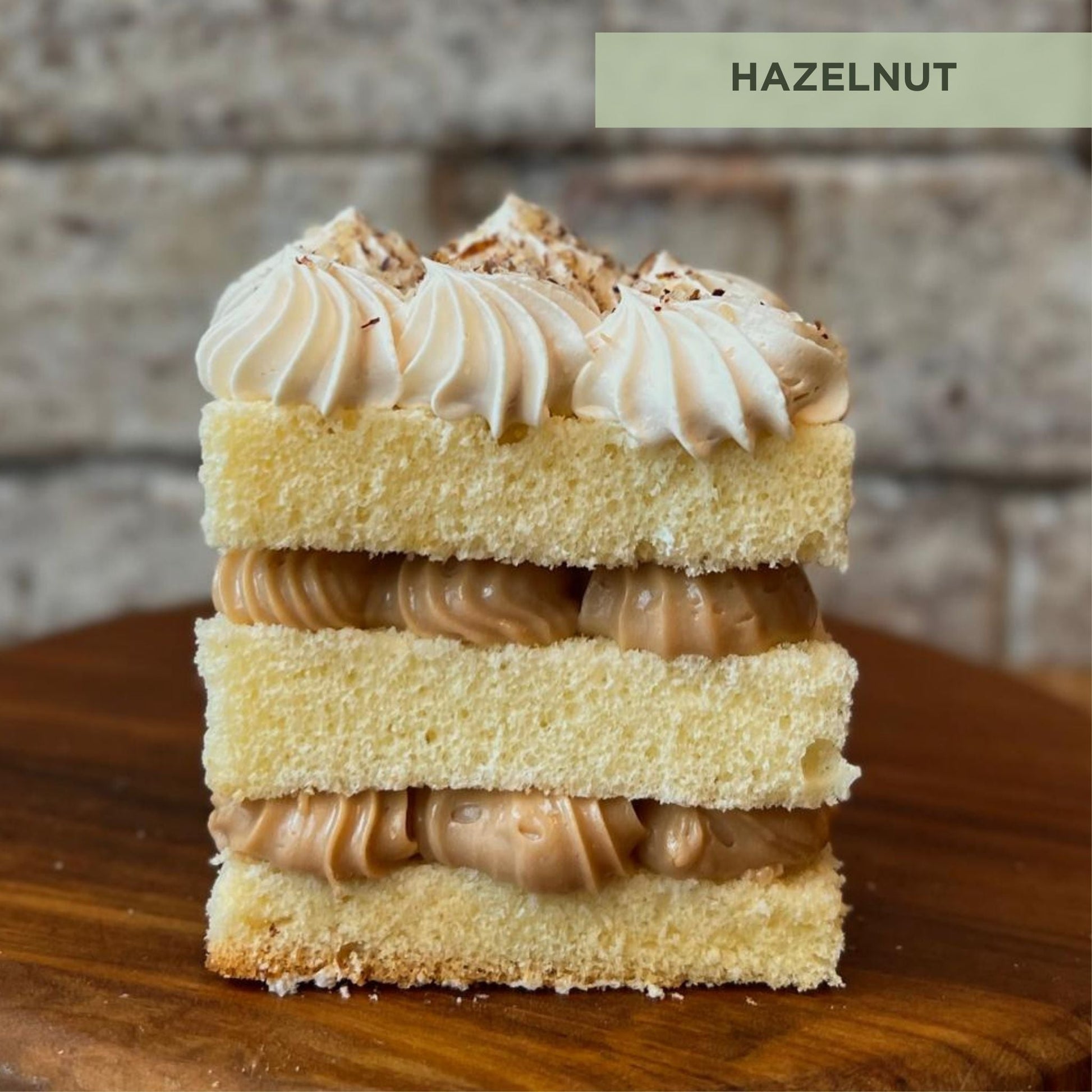 Side view of hazelnut flavour of cake