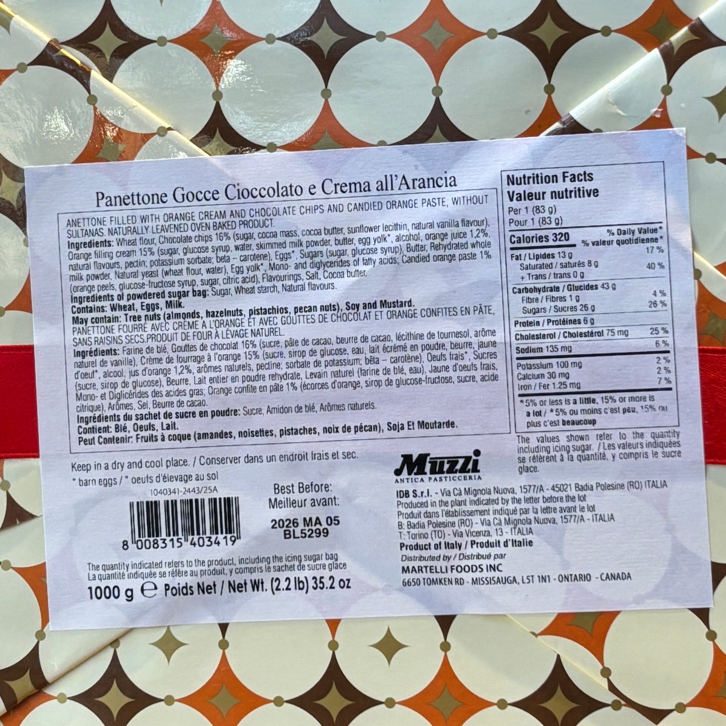 Muzzi Panettone Gocce Cioccolato e Crema all'Arancia