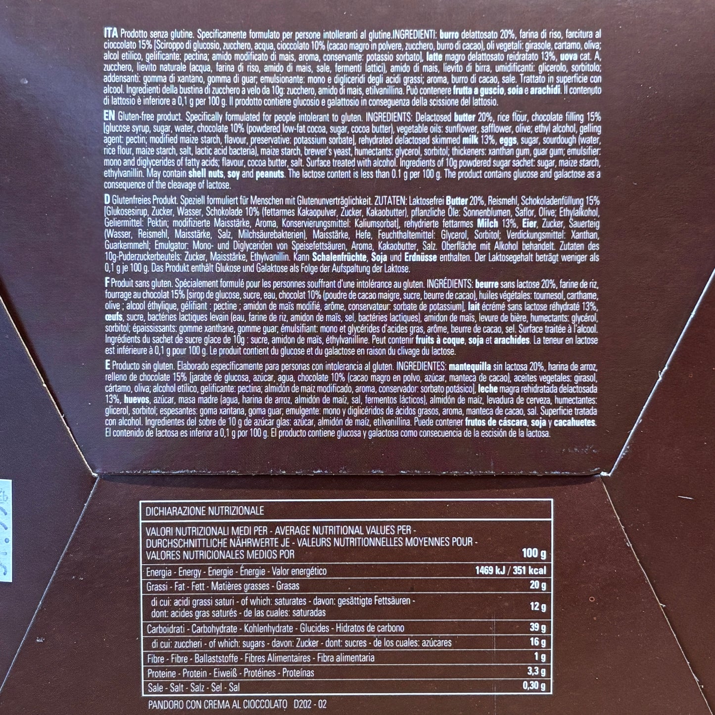 Piaceri Mediterranei Pandoro con Crema al Cioccolato (Gluten Free and Lactose Free)