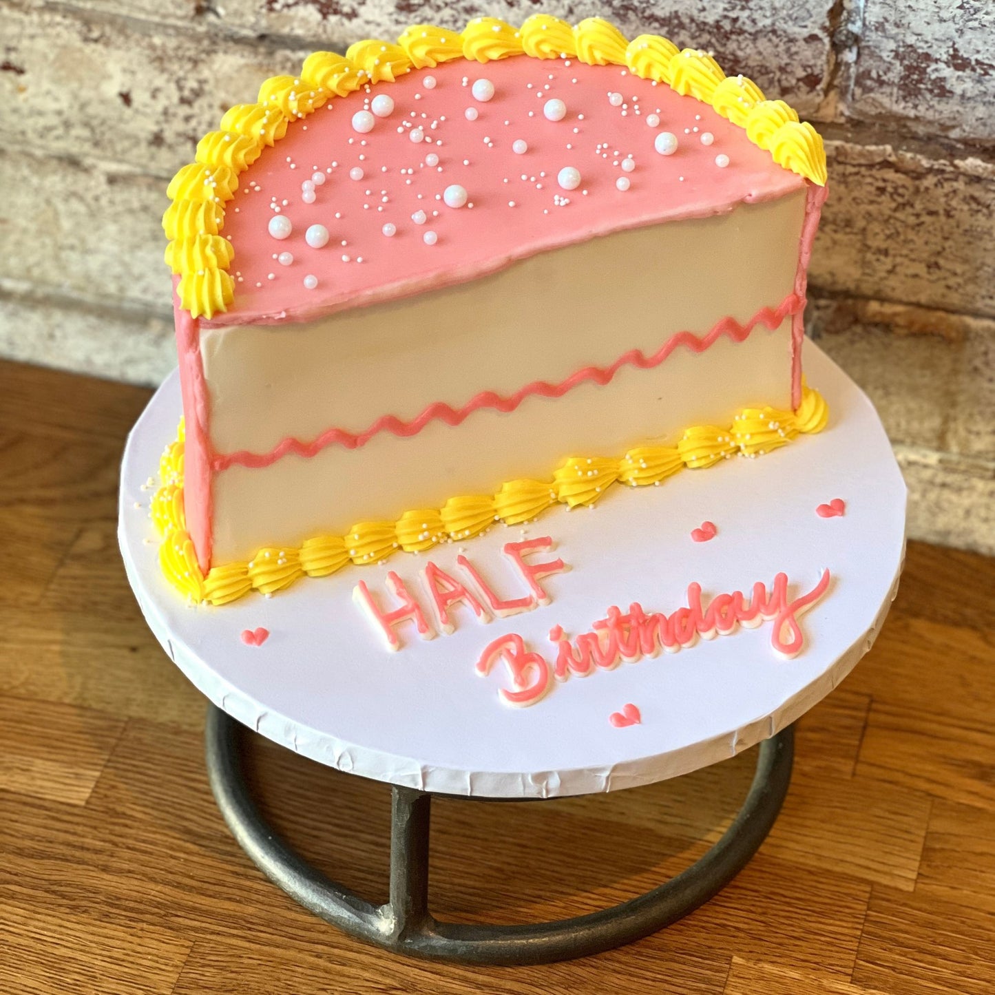 Pink & Yellow 1/2 Birthday Cake