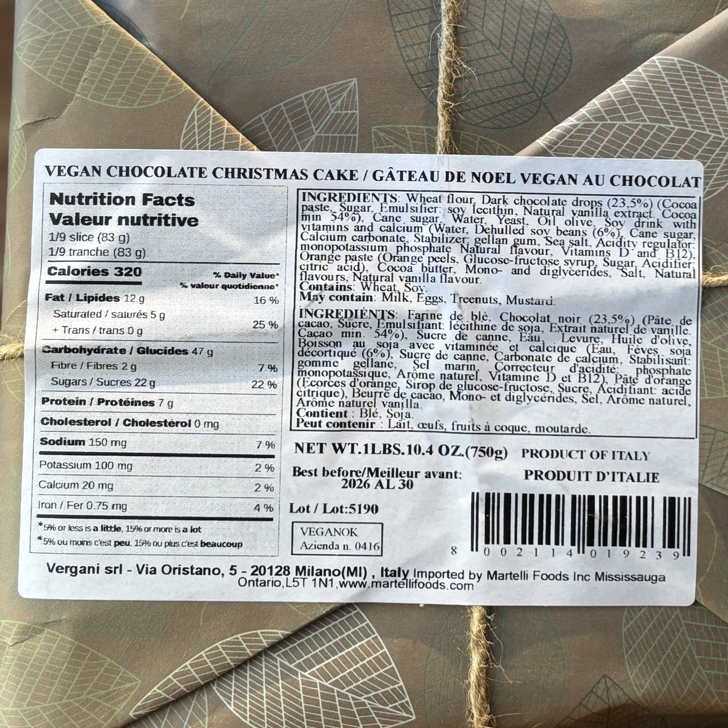 Vergani Panettone Chocolate (Vegan)