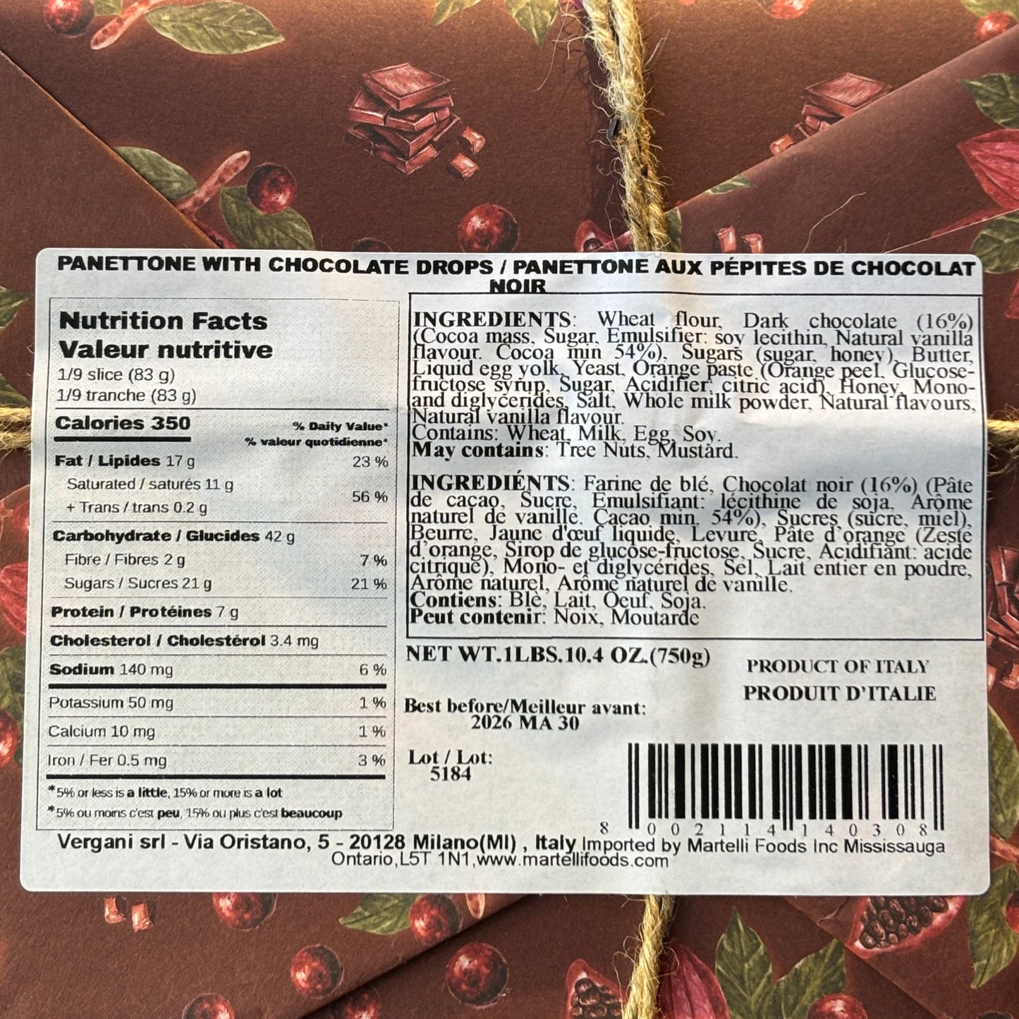 Vergani Panettone Ciccolato Fondente