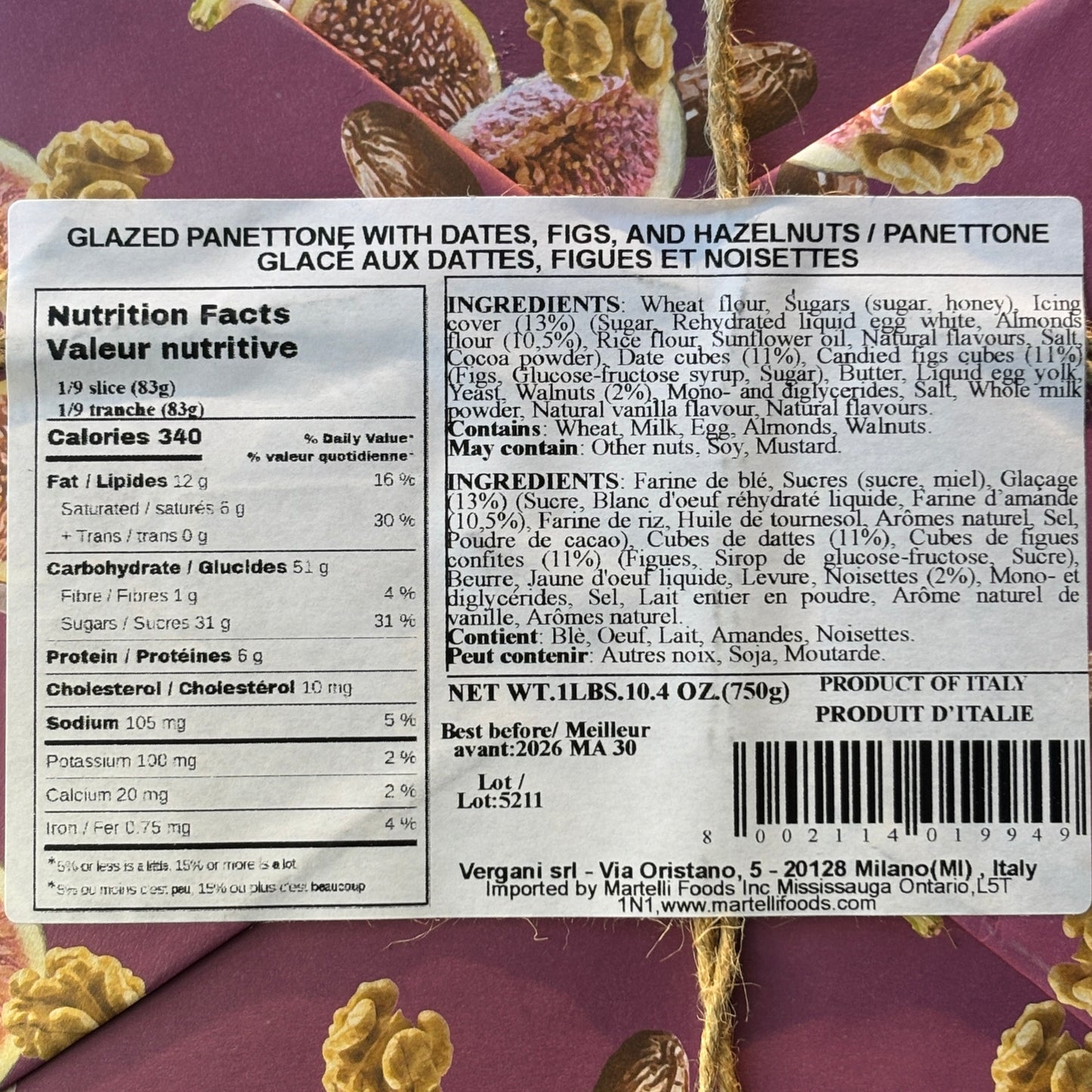 Vergani Panettone Dates, Figs and Walnuts