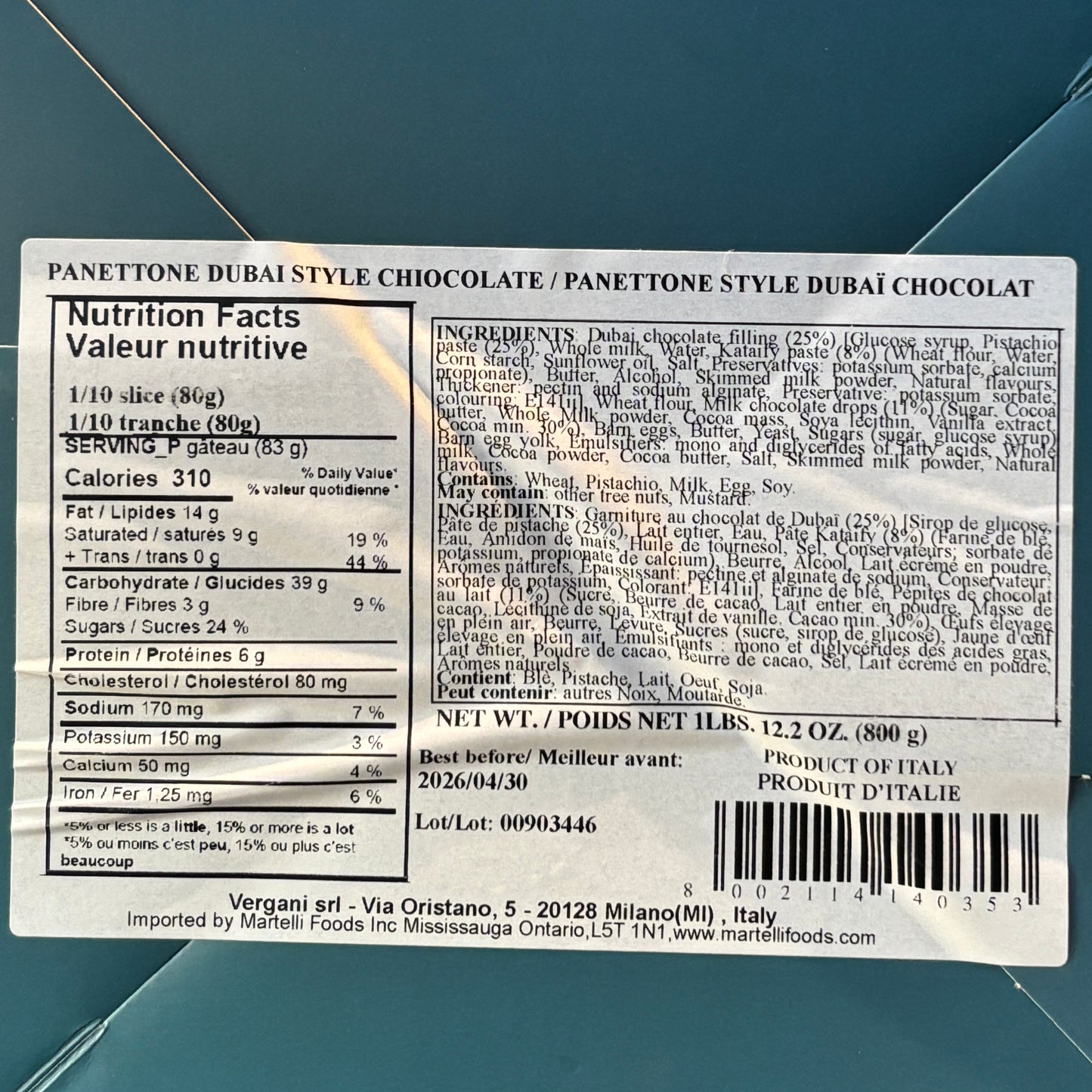 Vergani Panettone Dubai Style Chocolate (Limited Edition)