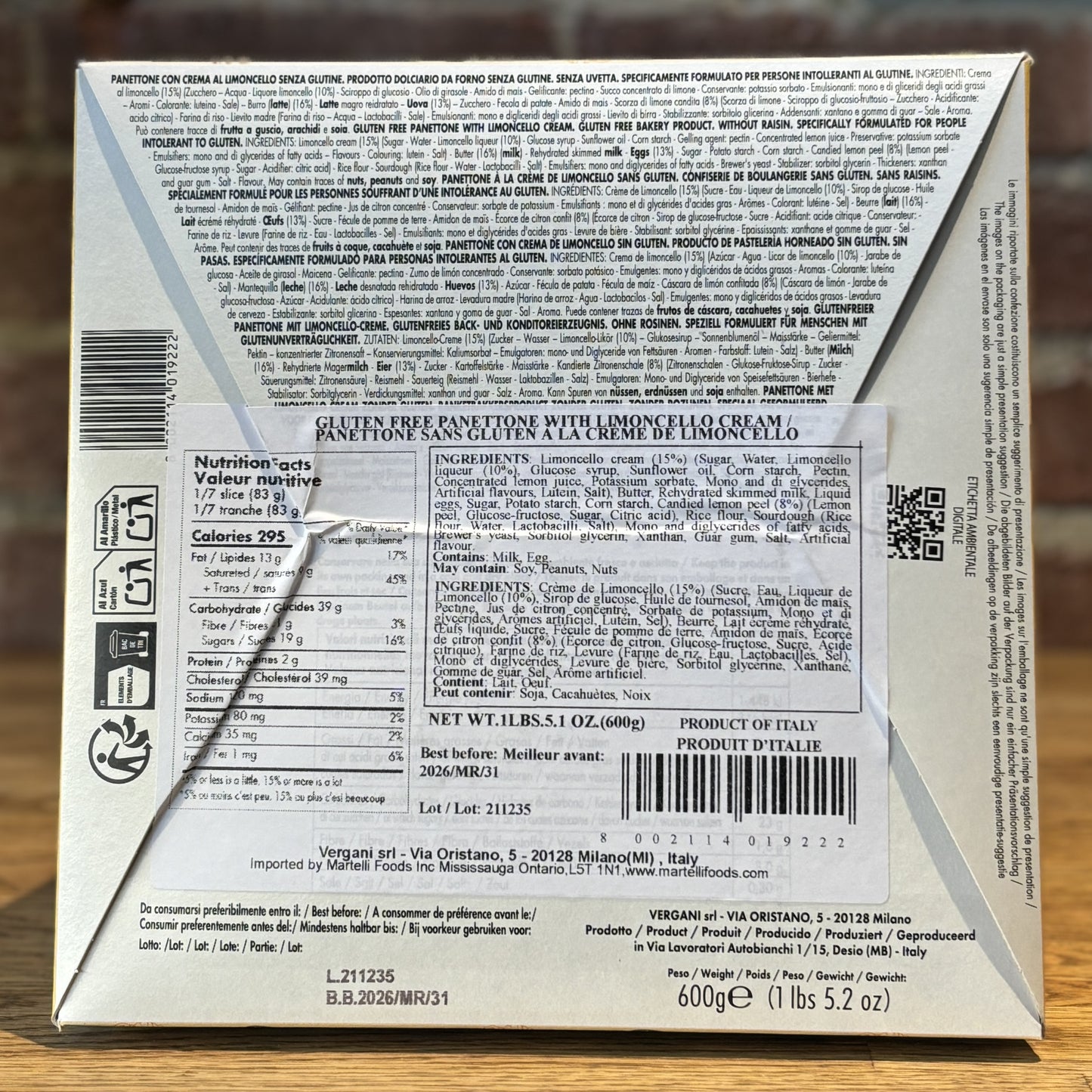 Vergani Panettone al Limoncello (Gluten Free)