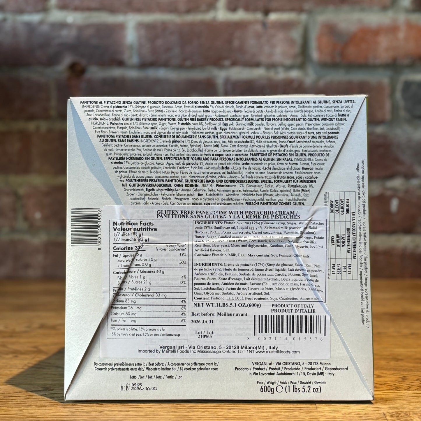 Vergani Panettone al Pistacchio (Gluten-Free)