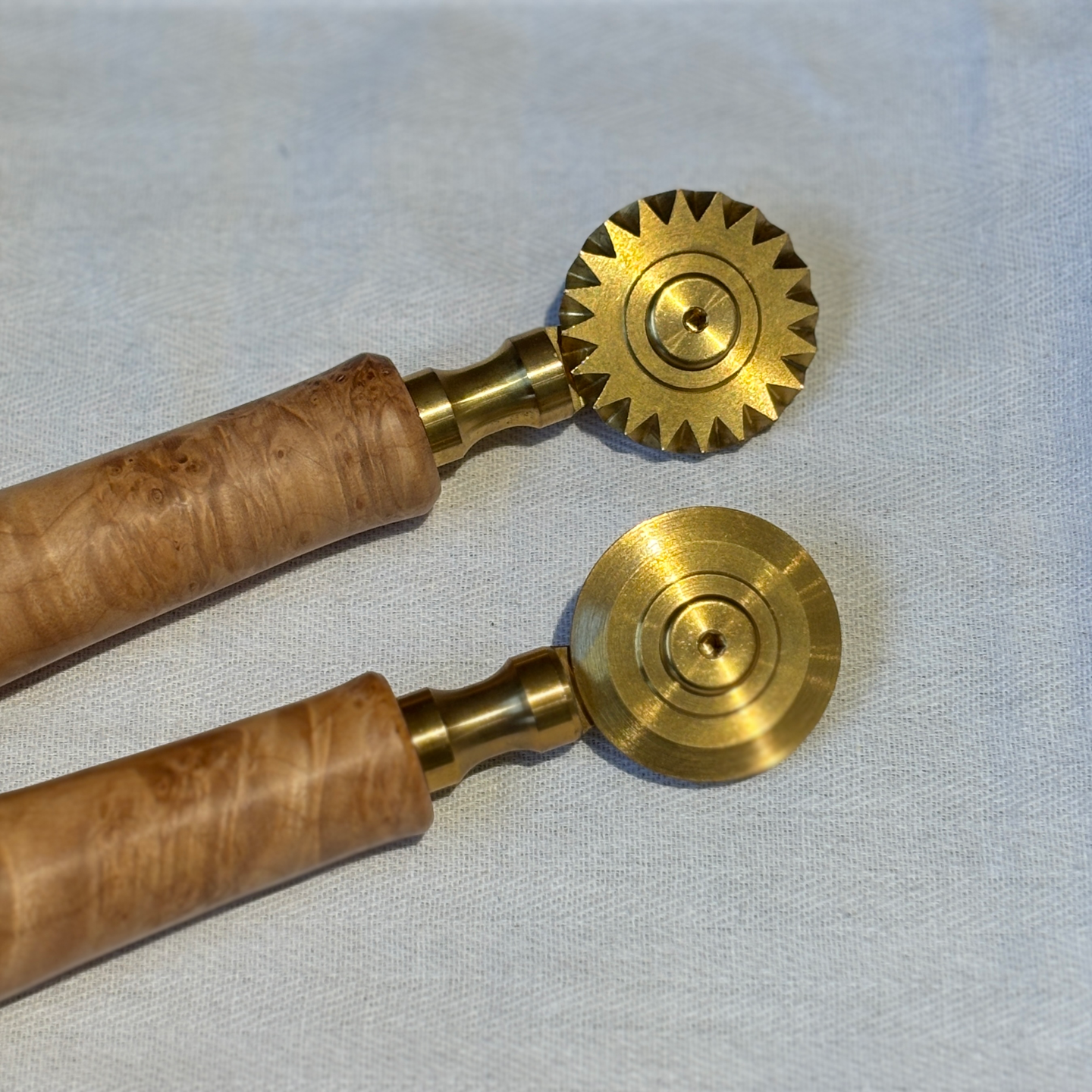 Brass Pasta Cutter (Custom Burl Wood Handles)