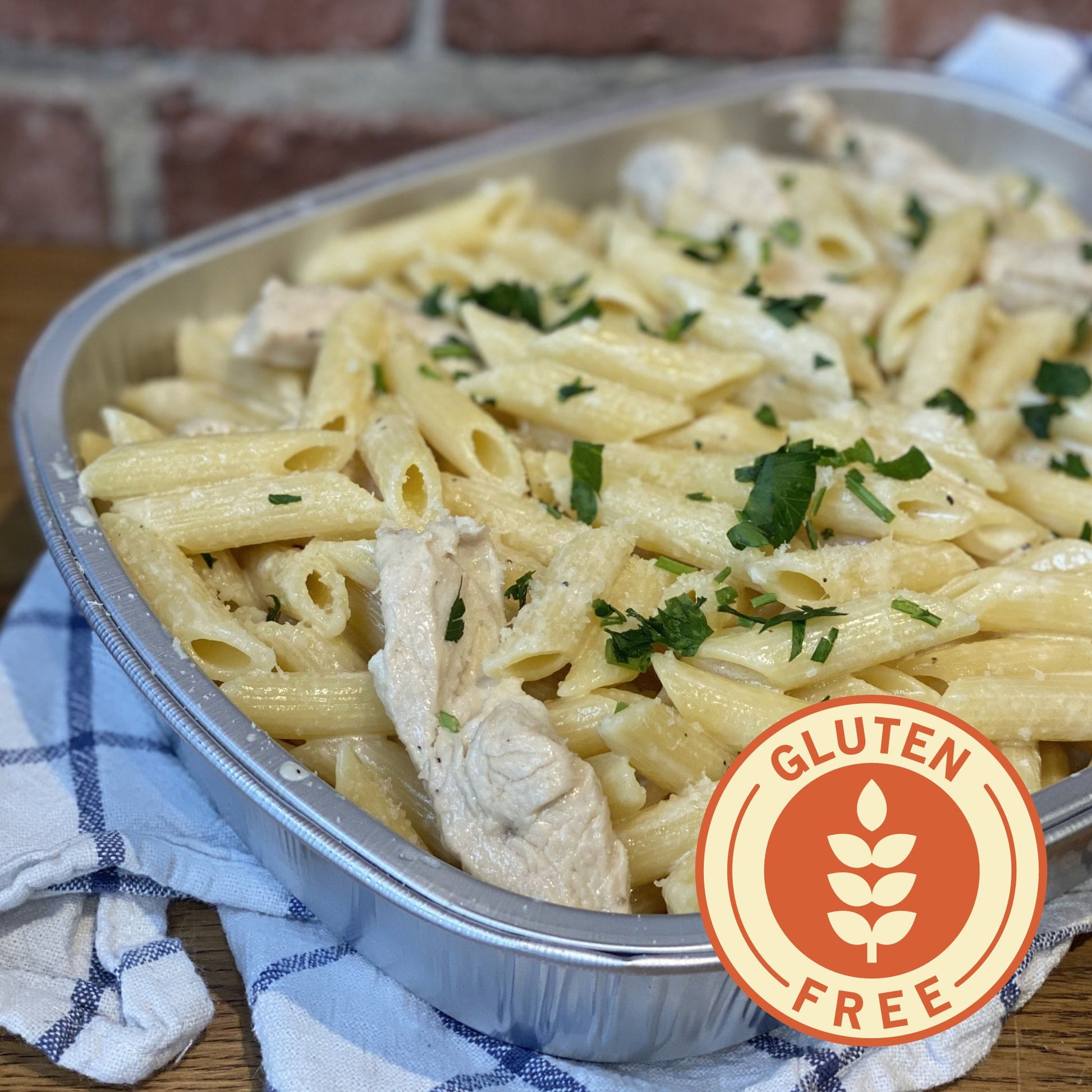 Gluten Free Pasta Alfredo with Chicken in Cream Sauce