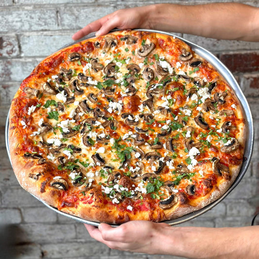 Feta, Mushrooms & Parsley Pizza, Tre Mari Bakery