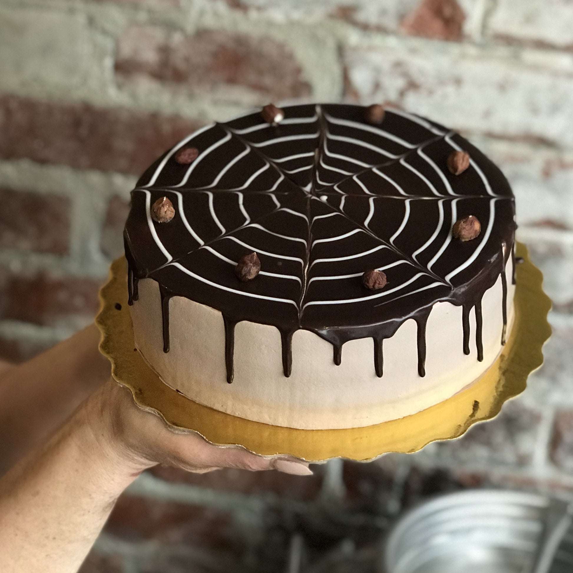 Chocolate bacio cake with chocolate drip