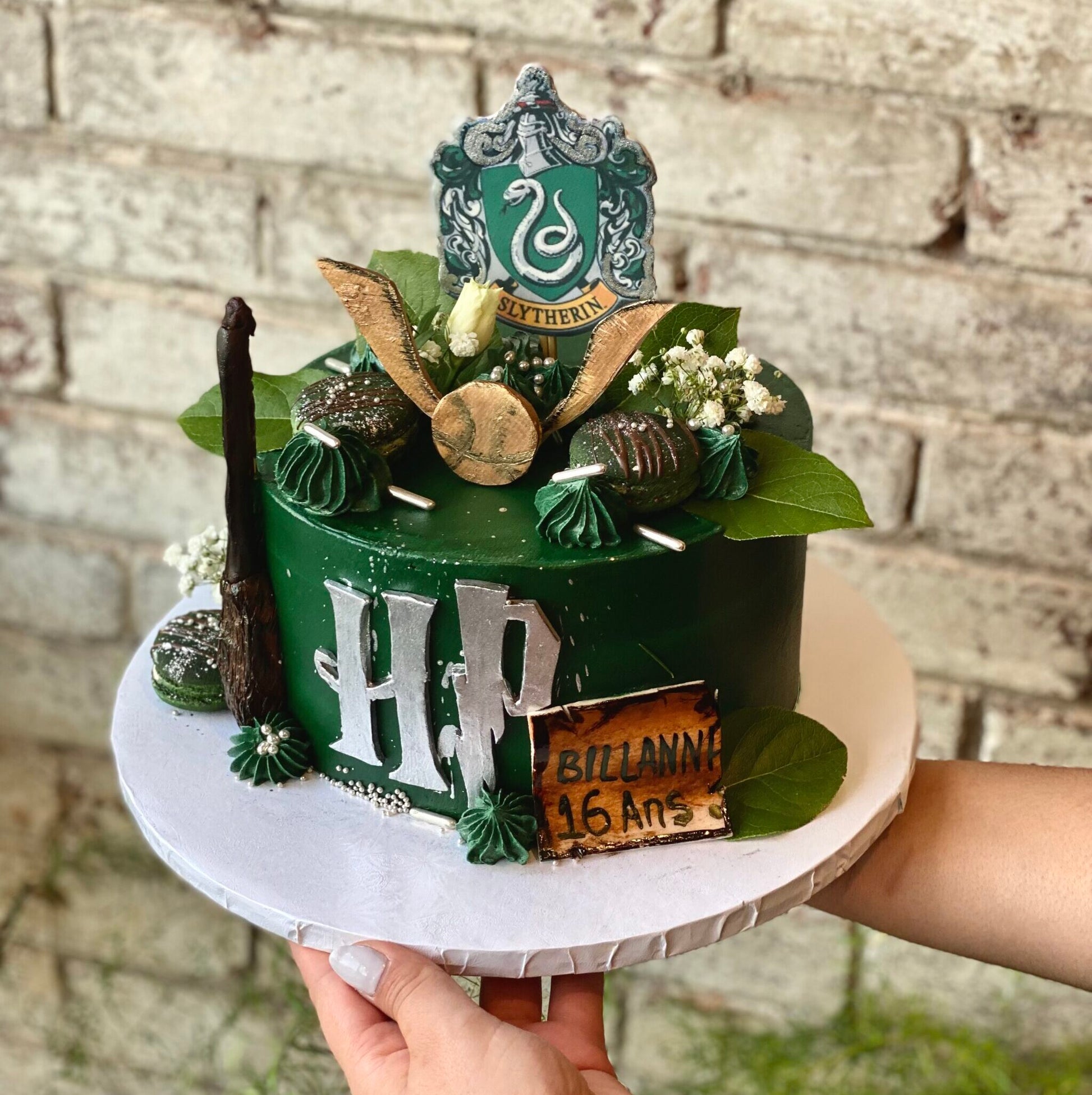 Intricate Slytherin themed Harry Potter cake