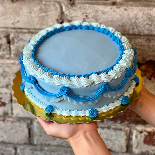 Vintage cake with different shades of blue
